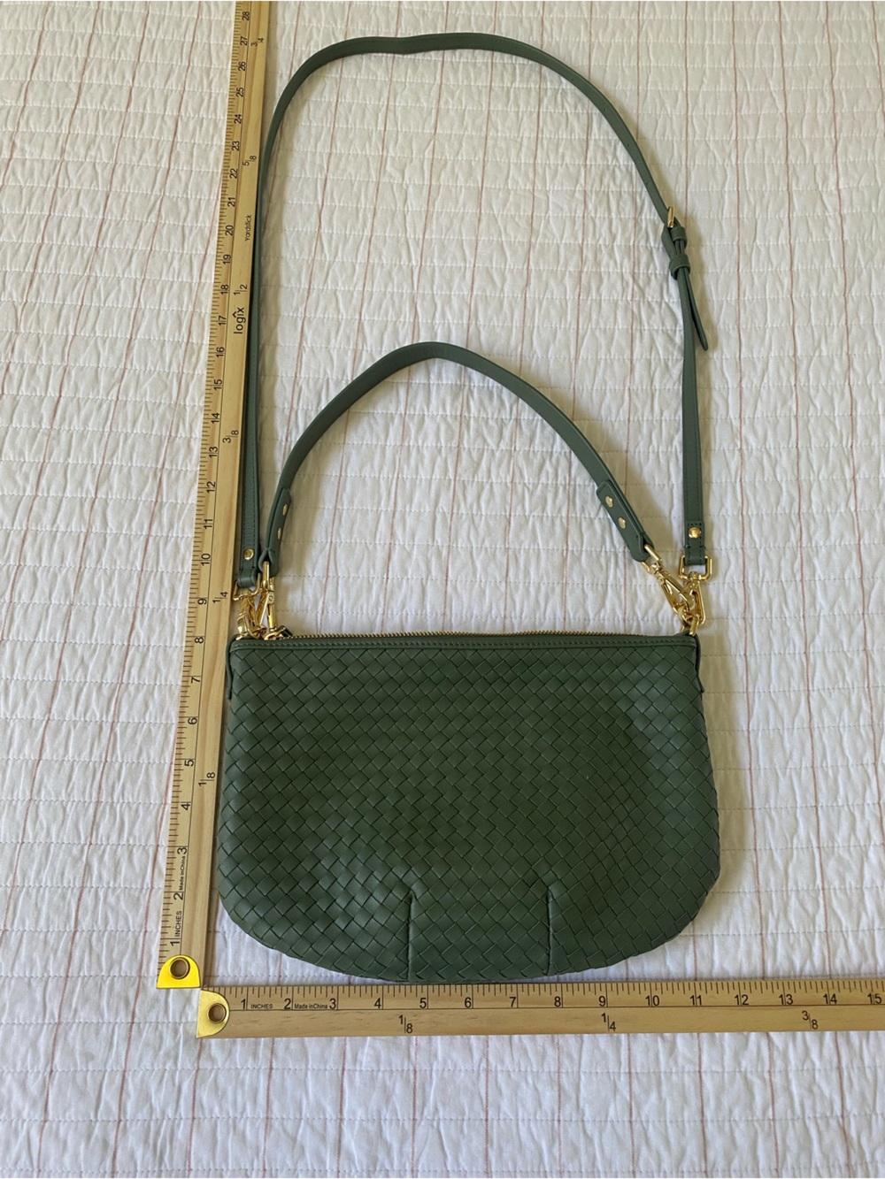 Quince Sage Green Sloane Woven Leather Crossbody/Shoulder Mini Bag - Picture 2 of 7